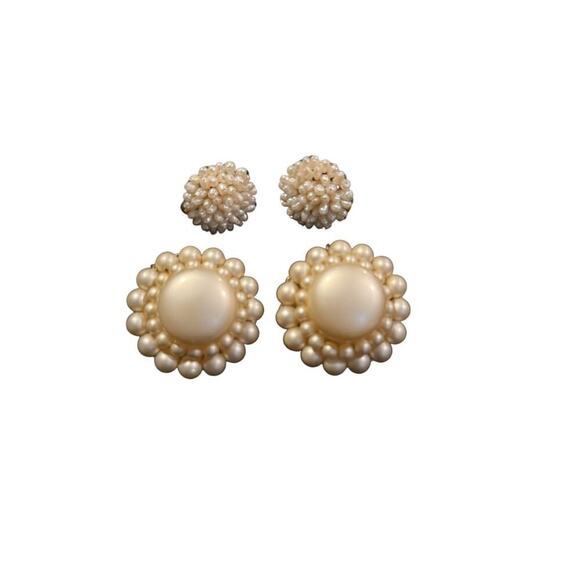 Unknown Jewelry - Vintage Cluster Faux Pearl Clip-On Earrings Two Pairs